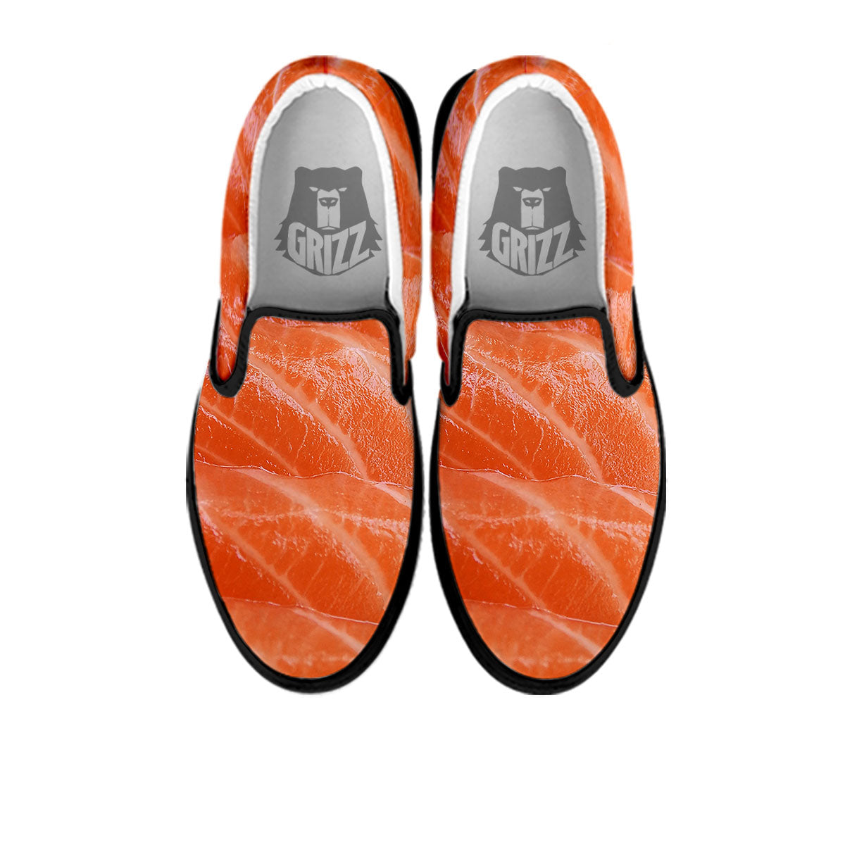 Salmon Print Black Slip On Shoes-grizzshop