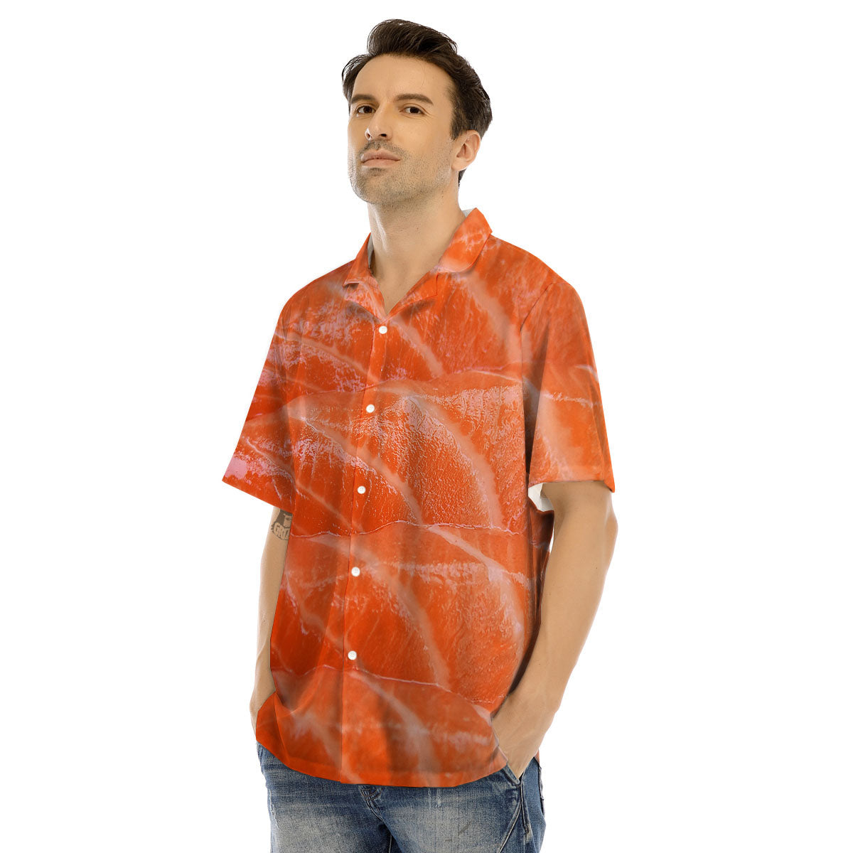 Salmon Print Men's Hawaiian Shirt-grizzshop