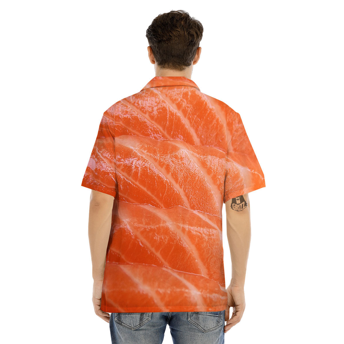 Salmon Print Men's Hawaiian Shirt-grizzshop