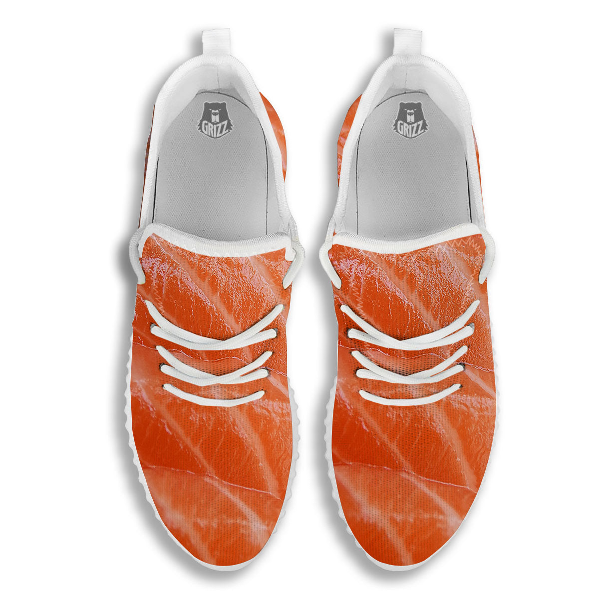 Salmon Print White Walking Shoes-grizzshop