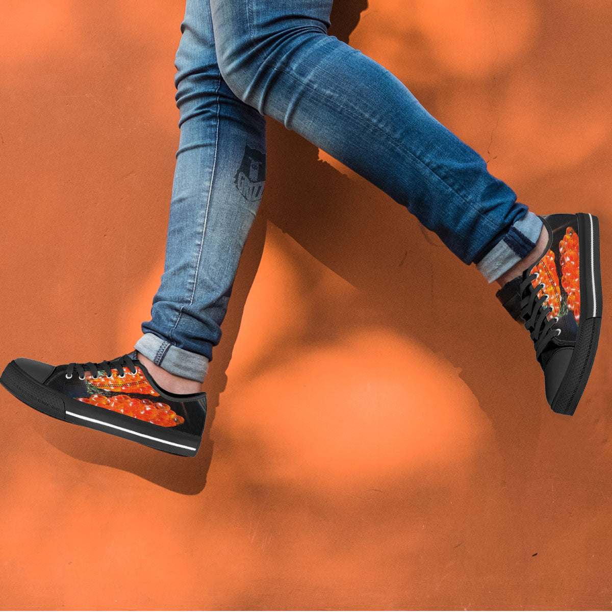 Salmon Roe Sushi Print Black Low Top Shoes-grizzshop