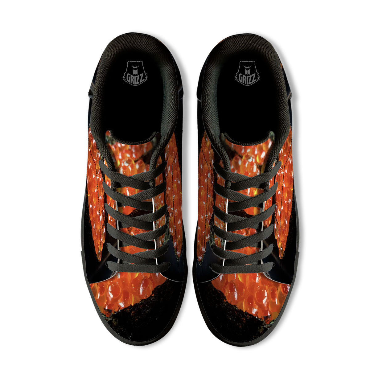 Salmon Roe Sushi Print Black Low Top Sneakers-grizzshop