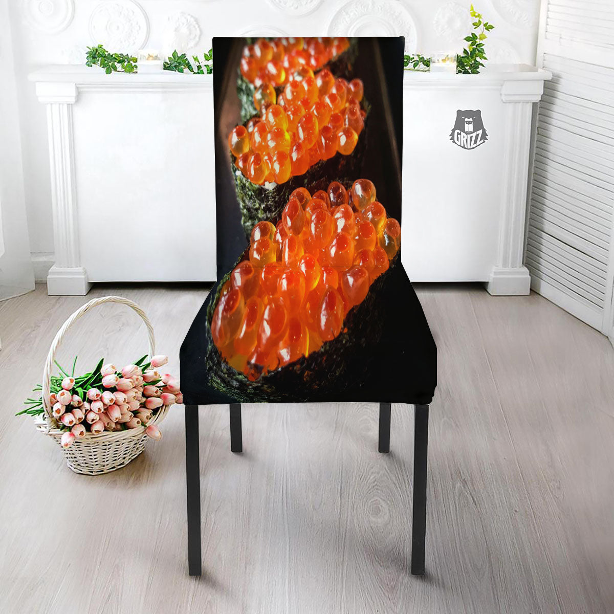 Salmon Roe Sushi Print Dining Chair Slipcover-grizzshop