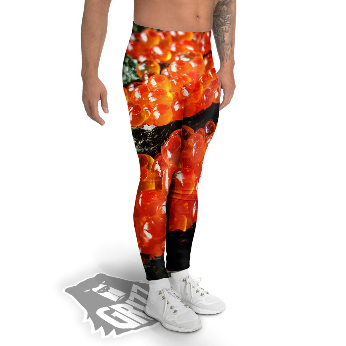 Salmon Roe Sushi Print Men's Leggings-grizzshop