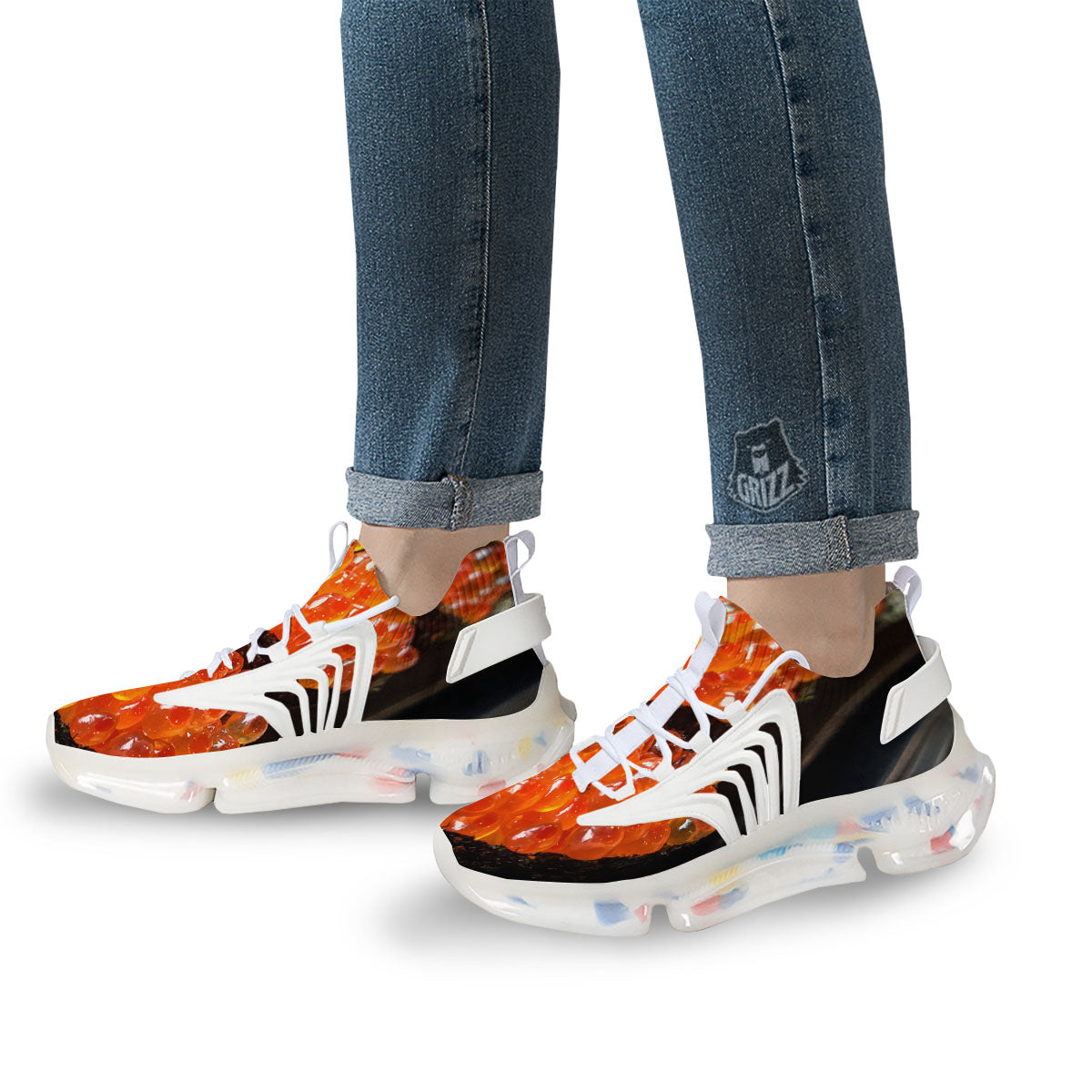 Salmon Roe Sushi Print White Gym Shoes-grizzshop