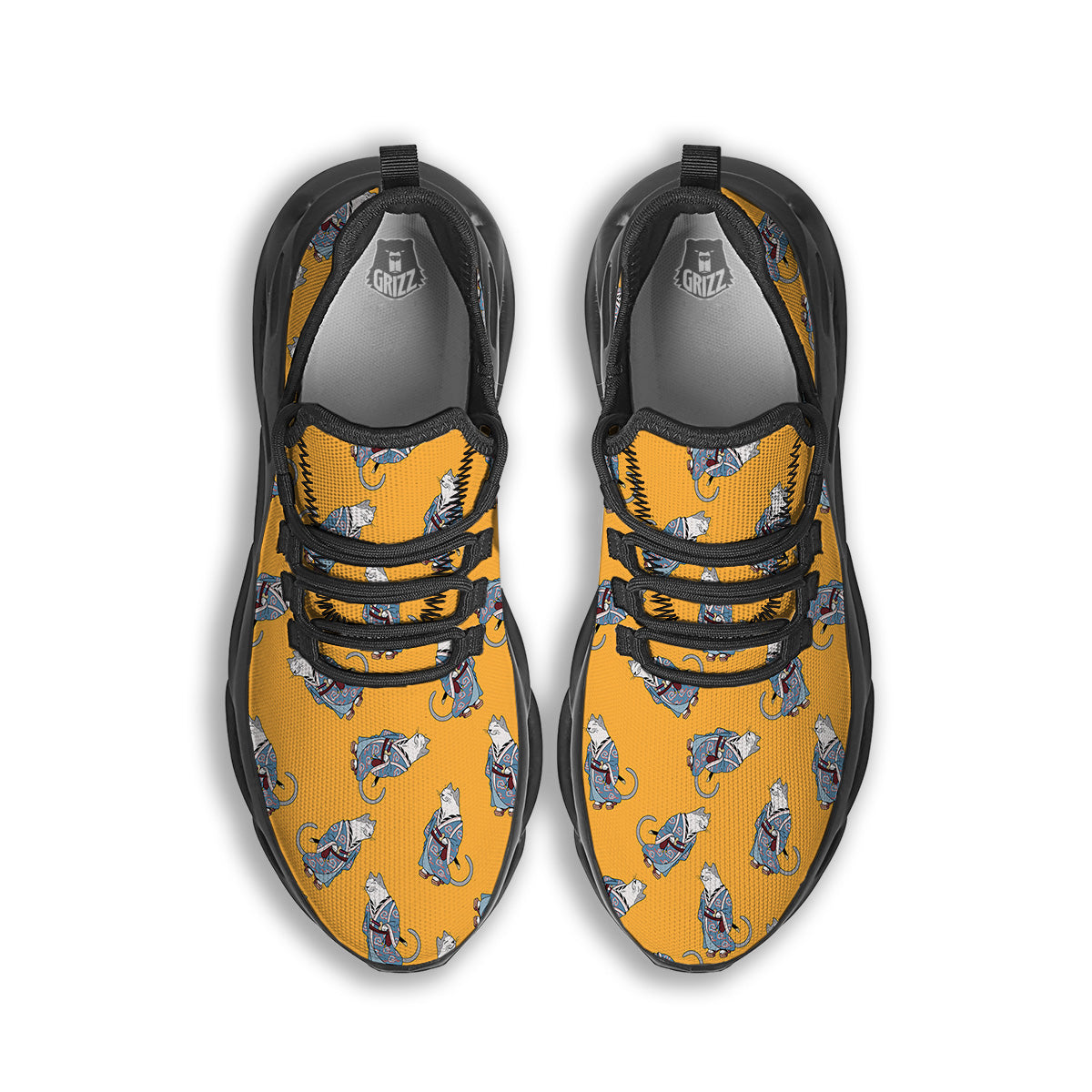 Samurai Cat Print Pattern Black Running Shoes-grizzshop