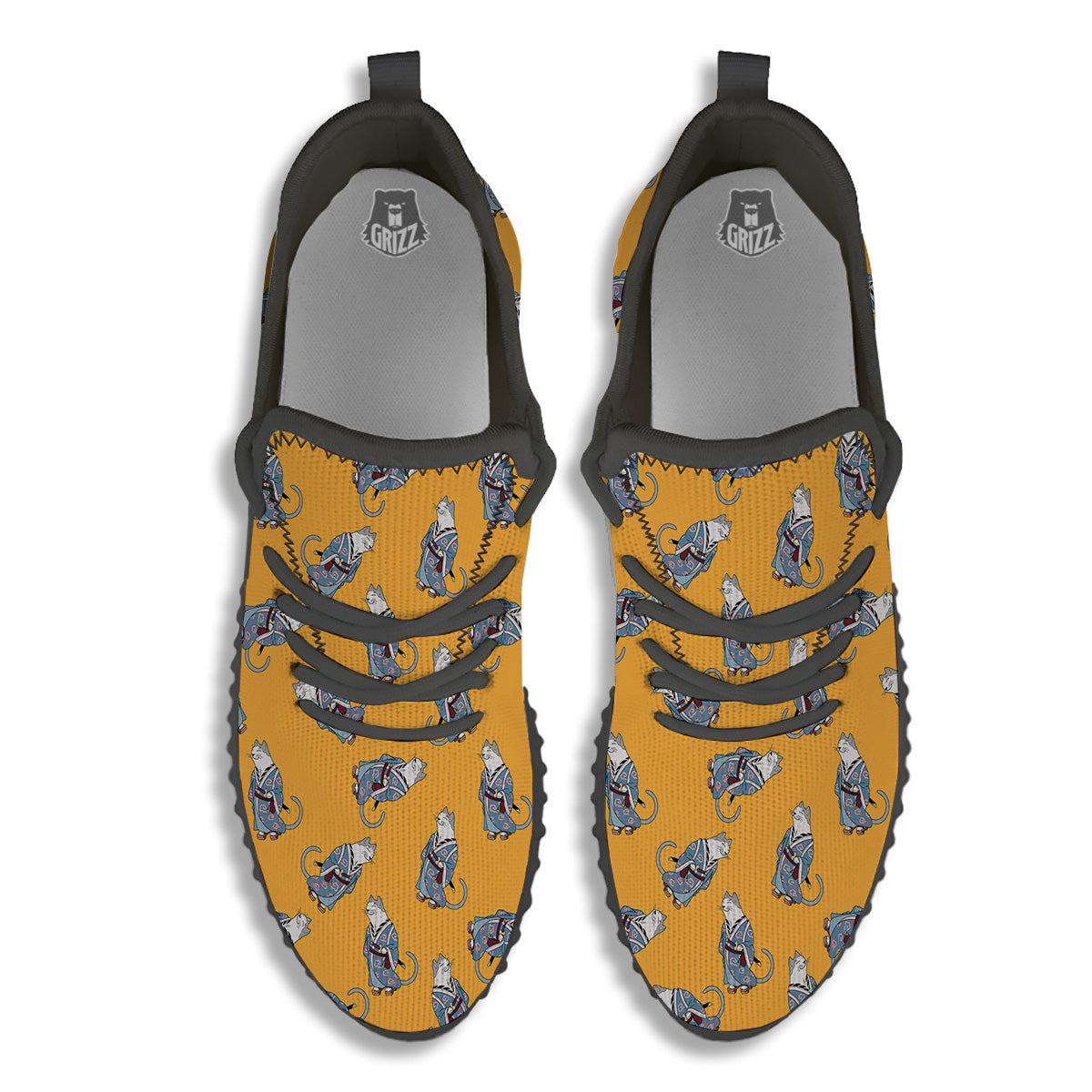 Samurai Cat Print Pattern Black Walking Shoes-grizzshop