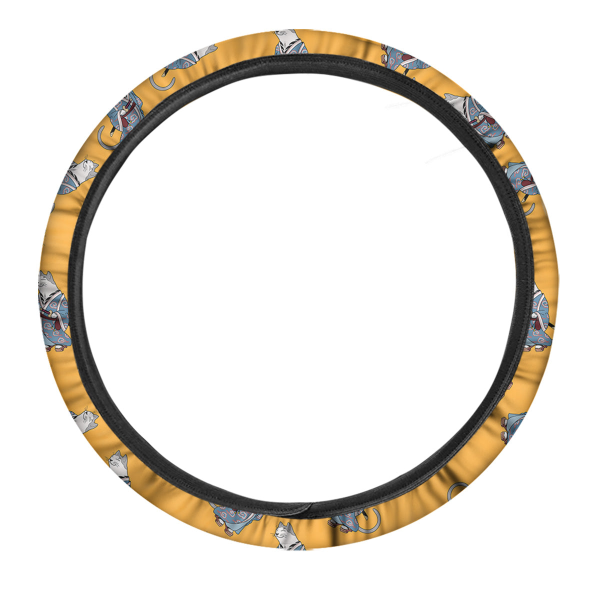 Samurai Cat Print Pattern Car Steering Wheel Cover-grizzshop