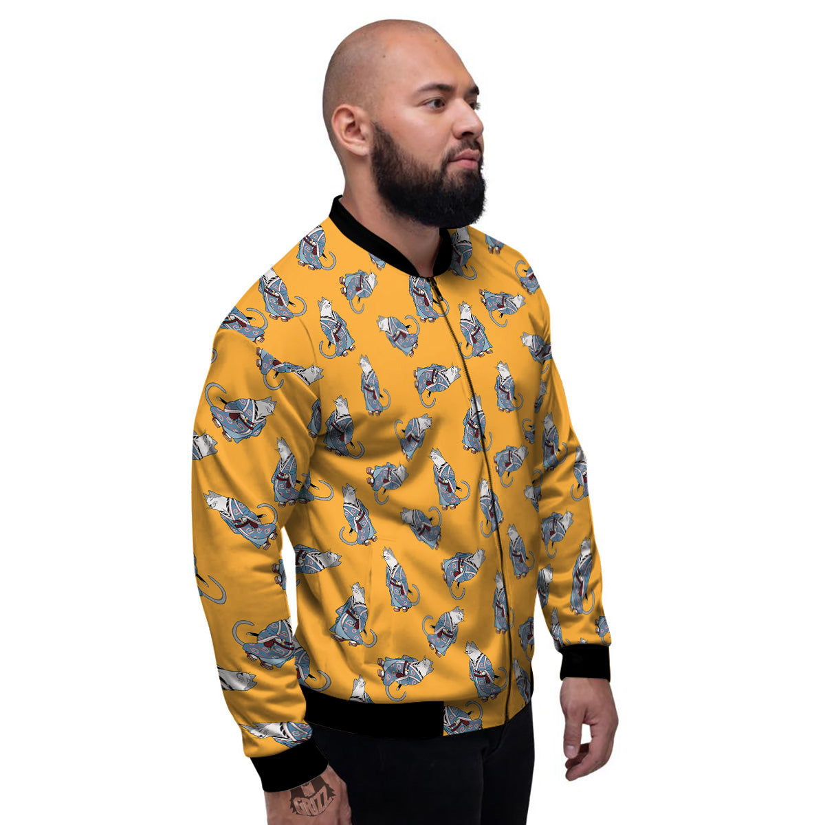 Samurai Cat Print Pattern Men's Bomber Jacket-grizzshop