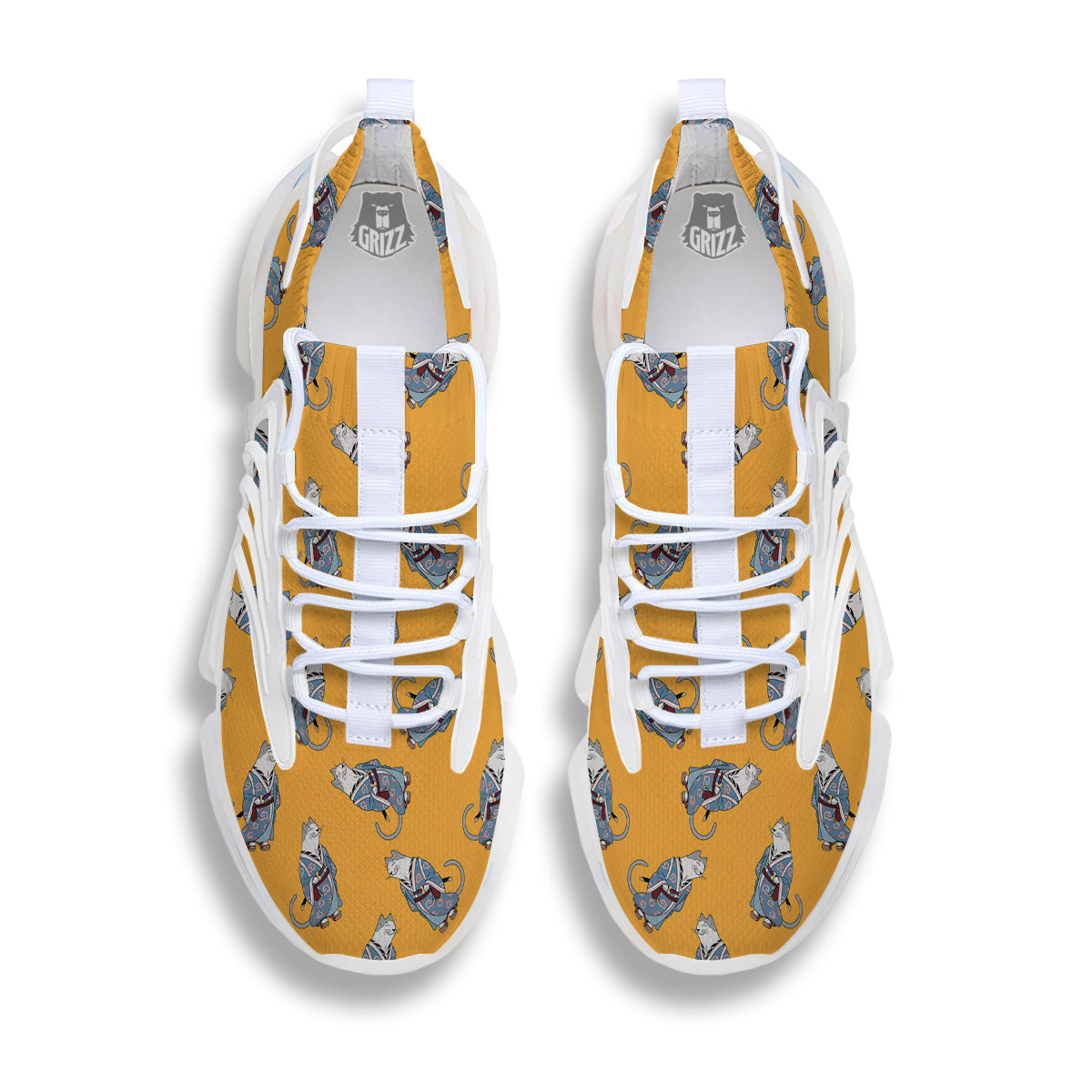 Samurai Cat Print Pattern White Gym Shoes-grizzshop