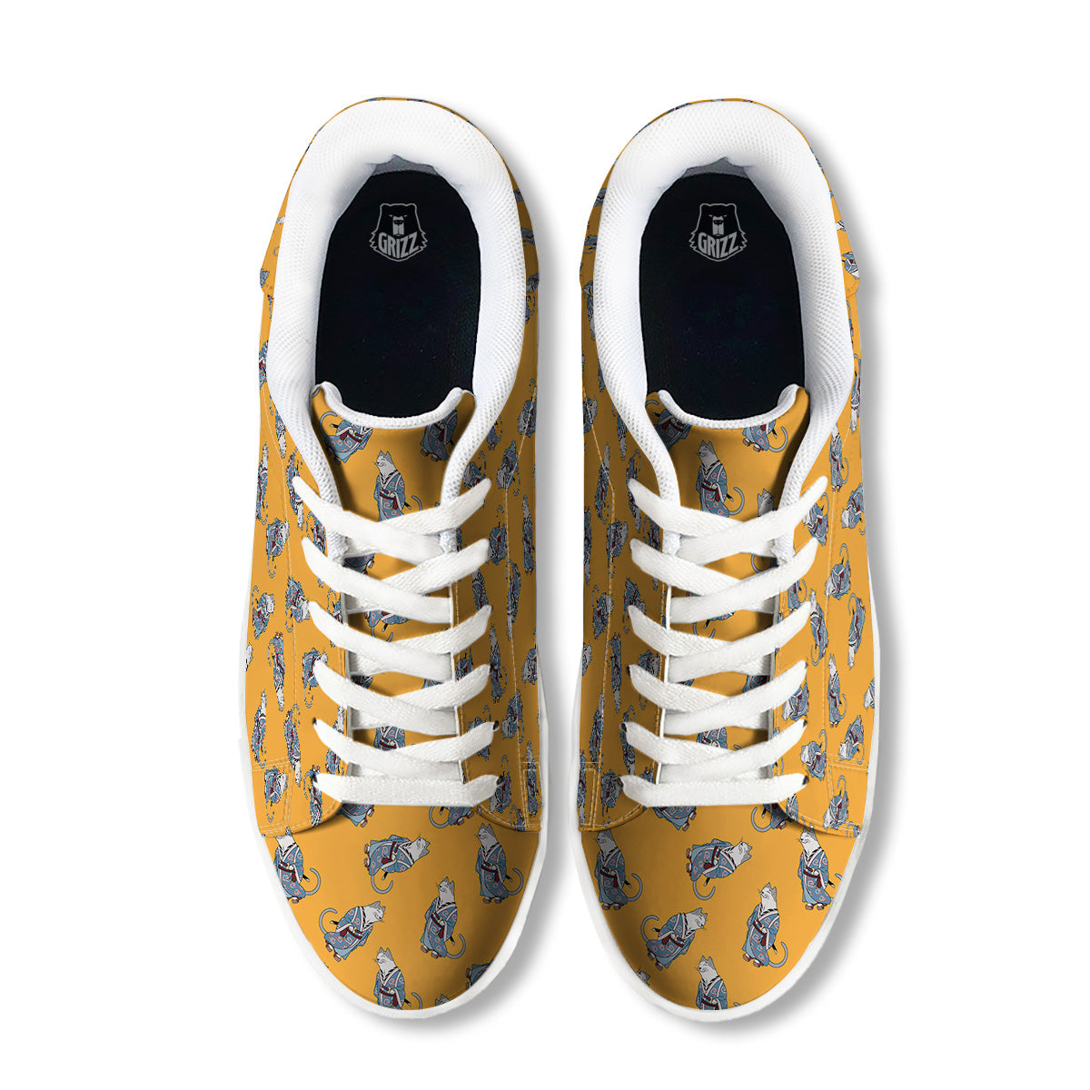 Samurai Cat Print Pattern White Low Top Sneakers-grizzshop