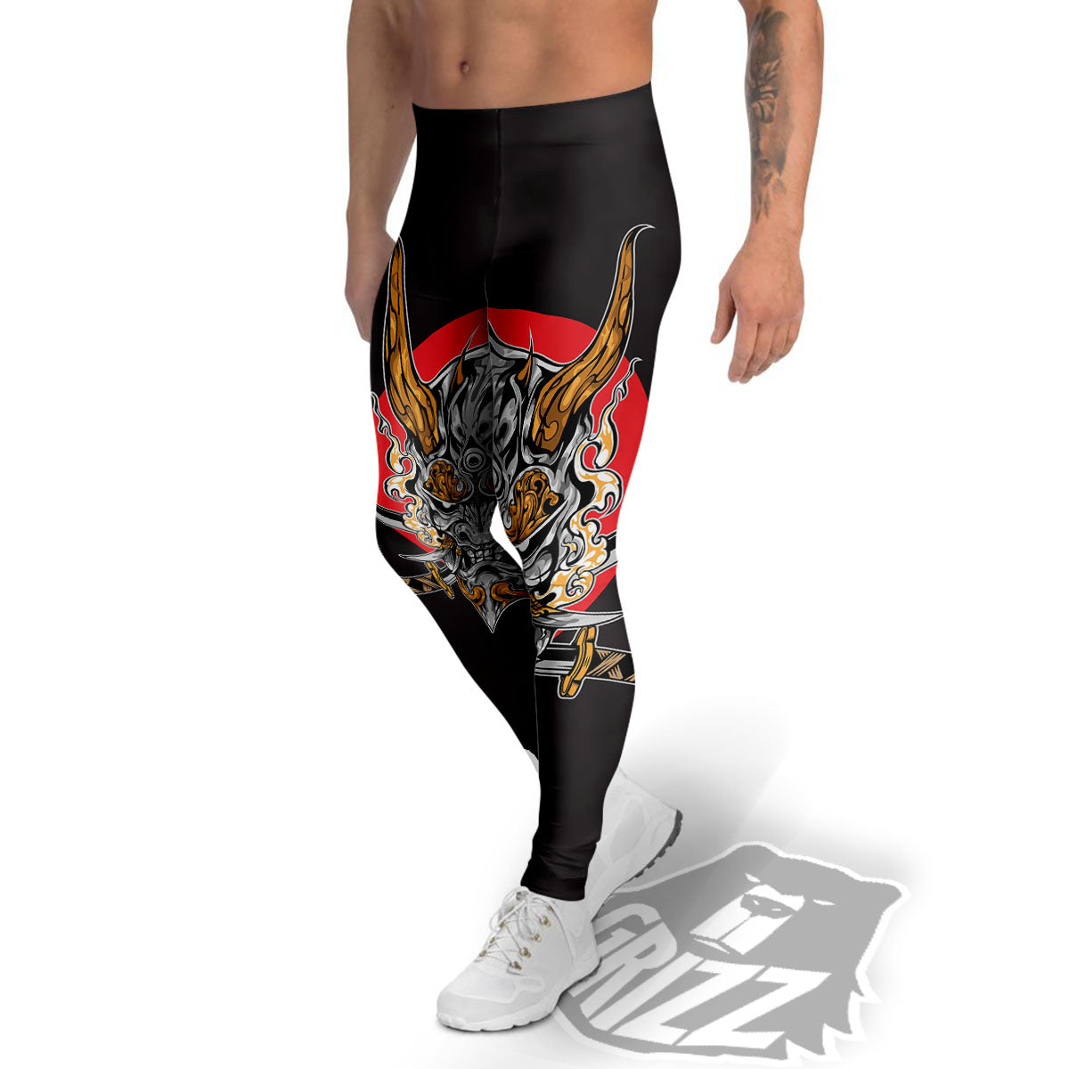 Samurai Demon Print Men's Leggings-grizzshop