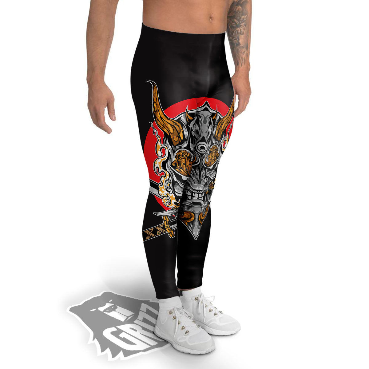 Samurai Demon Print Men's Leggings-grizzshop