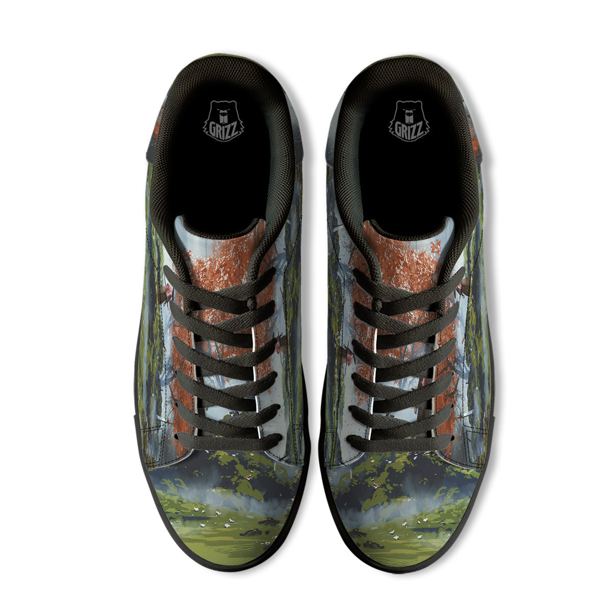 Samurai Fantasy Print Black Low Top Sneakers-grizzshop