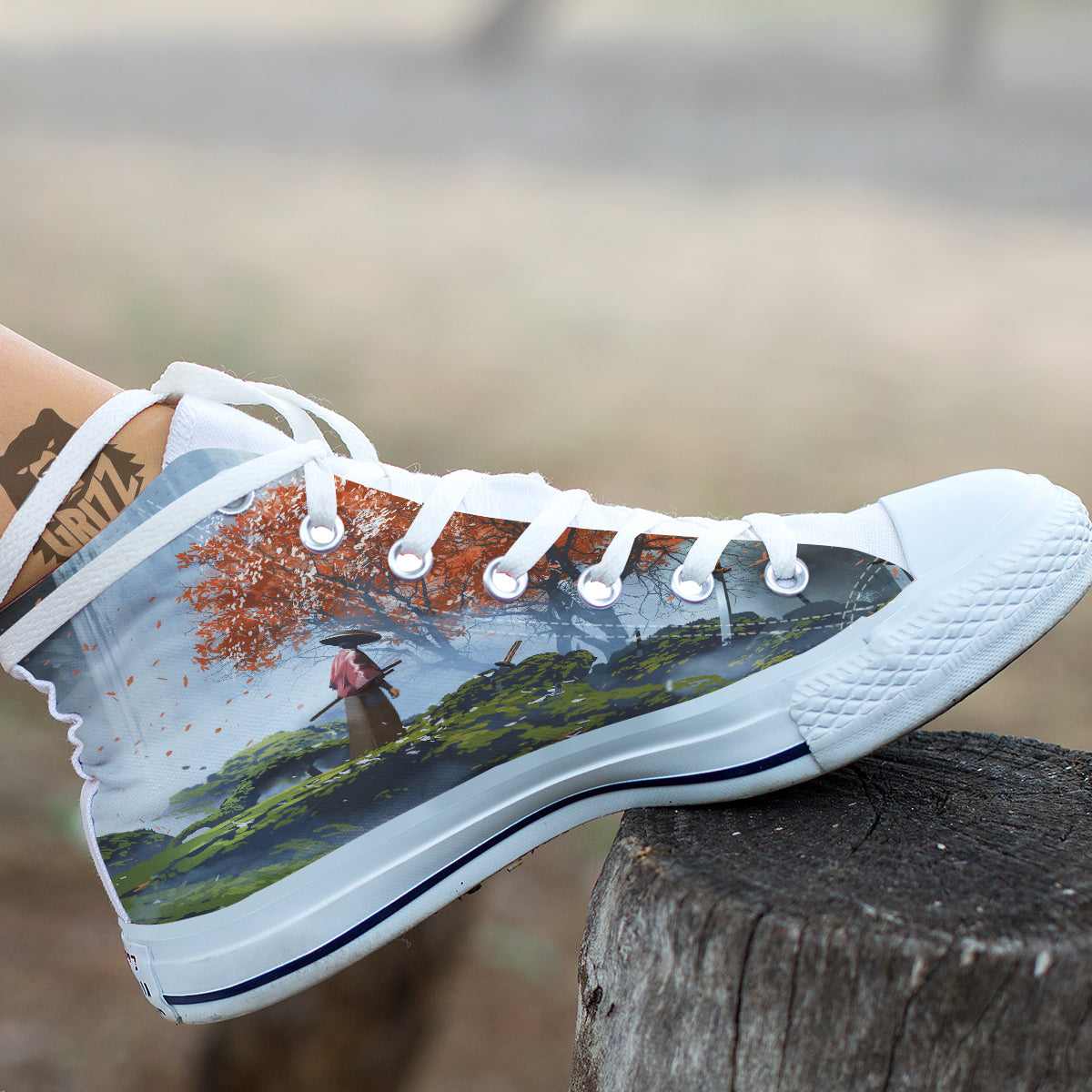 Samurai Fantasy Print White High Top Shoes-grizzshop