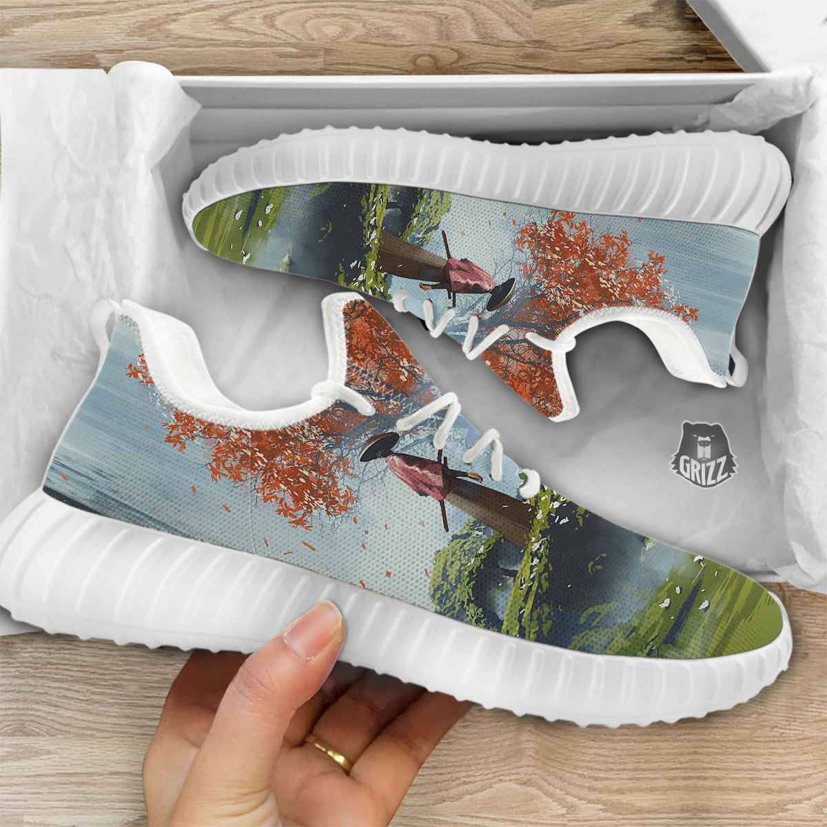 Samurai Fantasy Print White Walking Shoes-grizzshop
