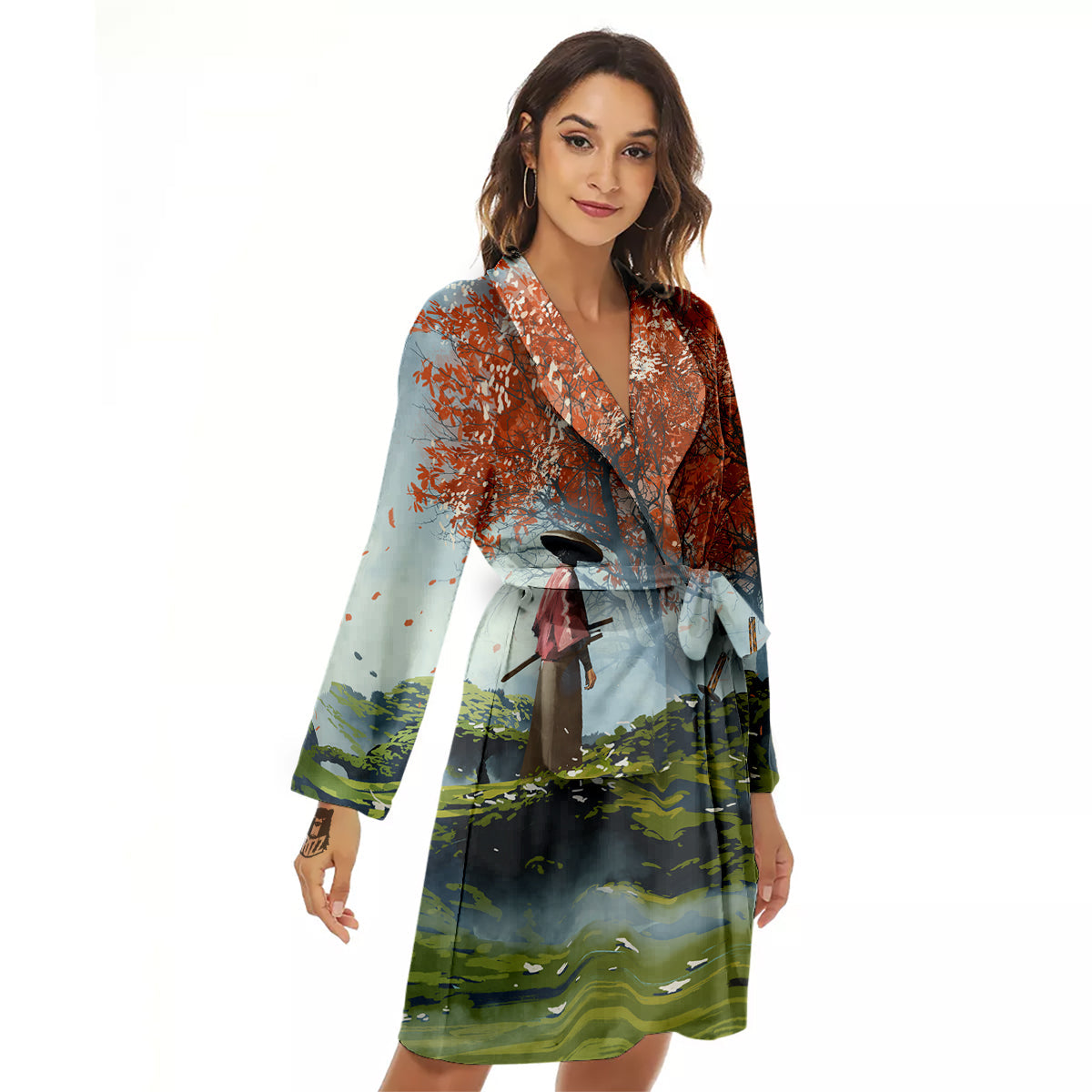 Samurai Fantasy Print Women's Robe-grizzshop