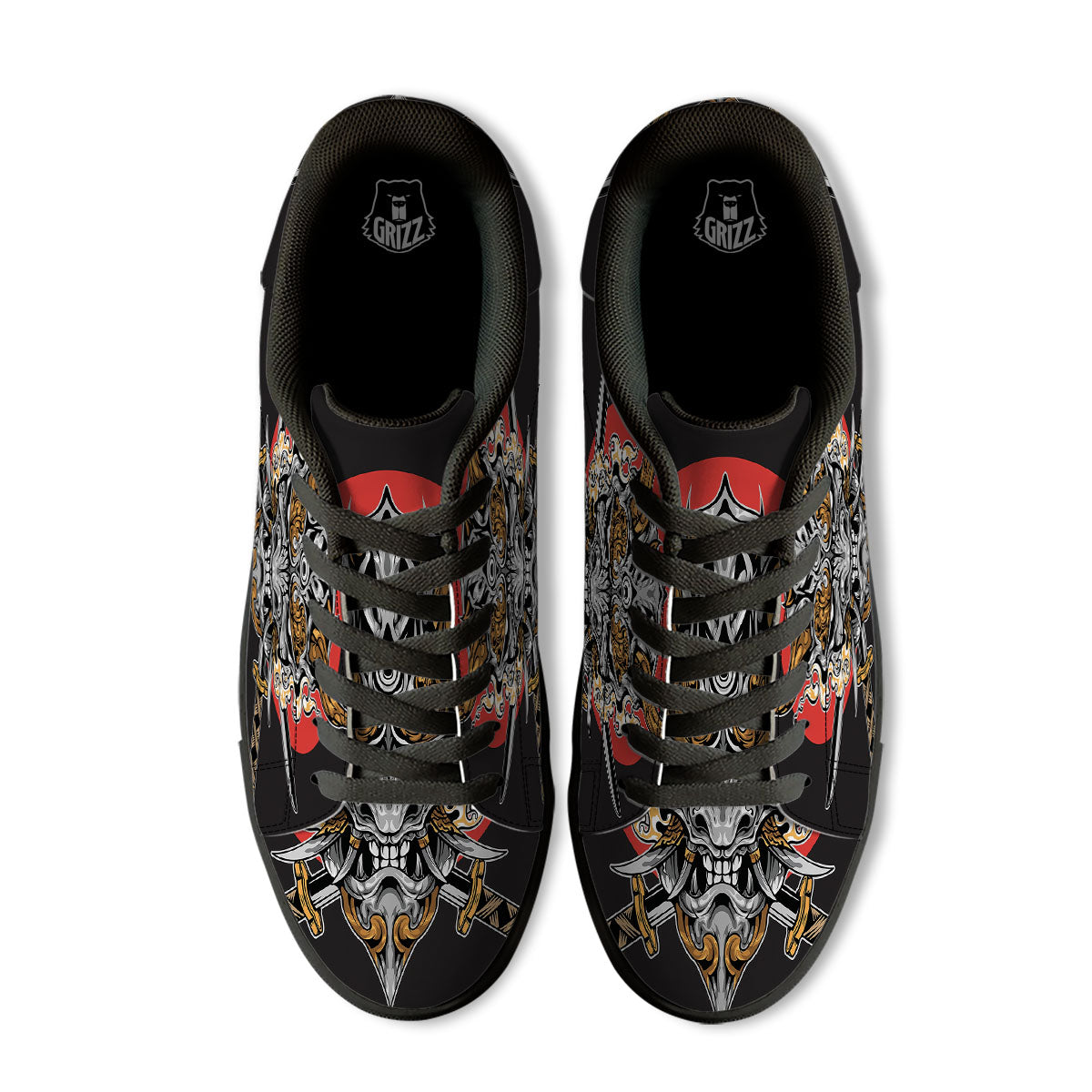 Samurai Ghost Japanese Print Black Low Top Sneakers-grizzshop