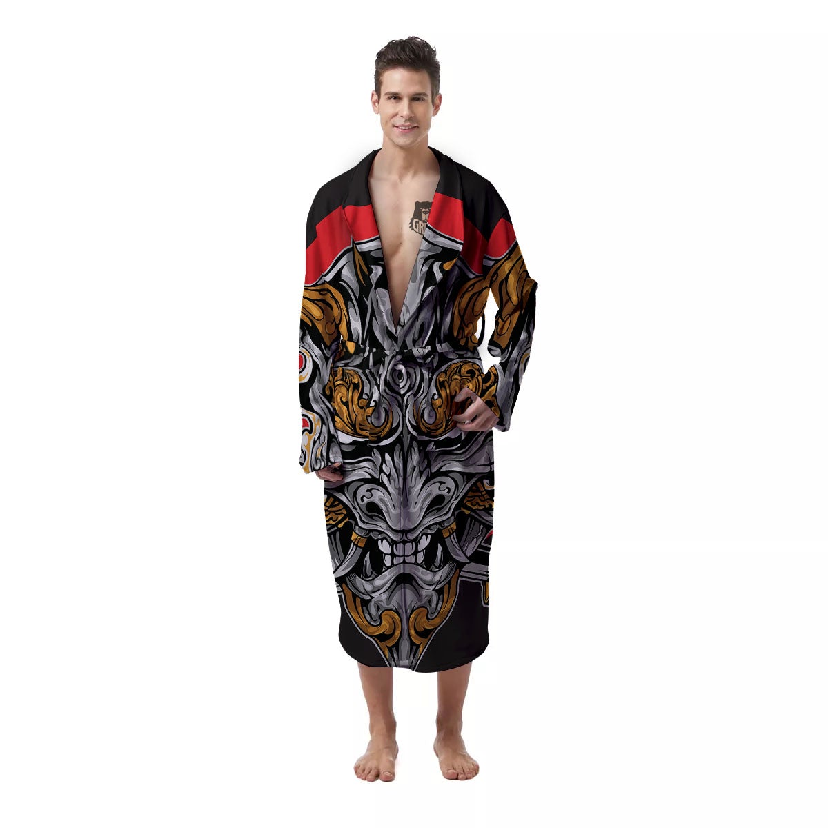 Samurai Ghost Japanese Print Men's Robe-grizzshop