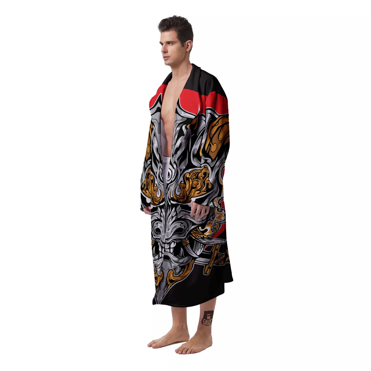 Samurai Ghost Japanese Print Men's Robe-grizzshop