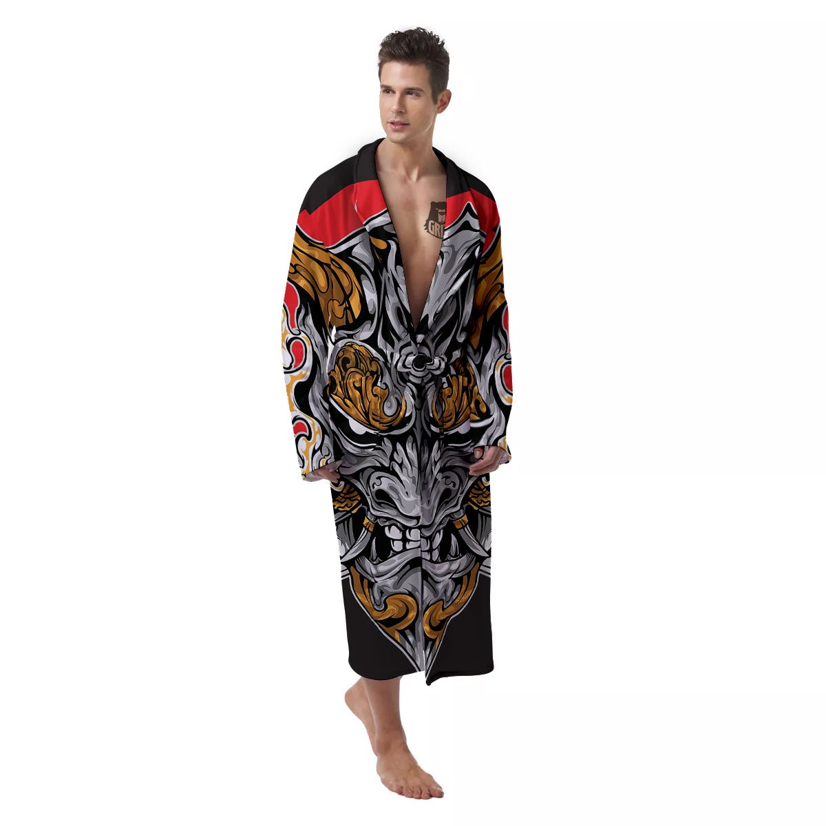 Heron Japanese Pattern Print Men Long Robe