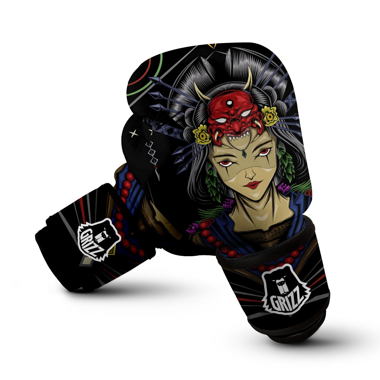 Samurai Girl Japanese Print Boxing Gloves-grizzshop