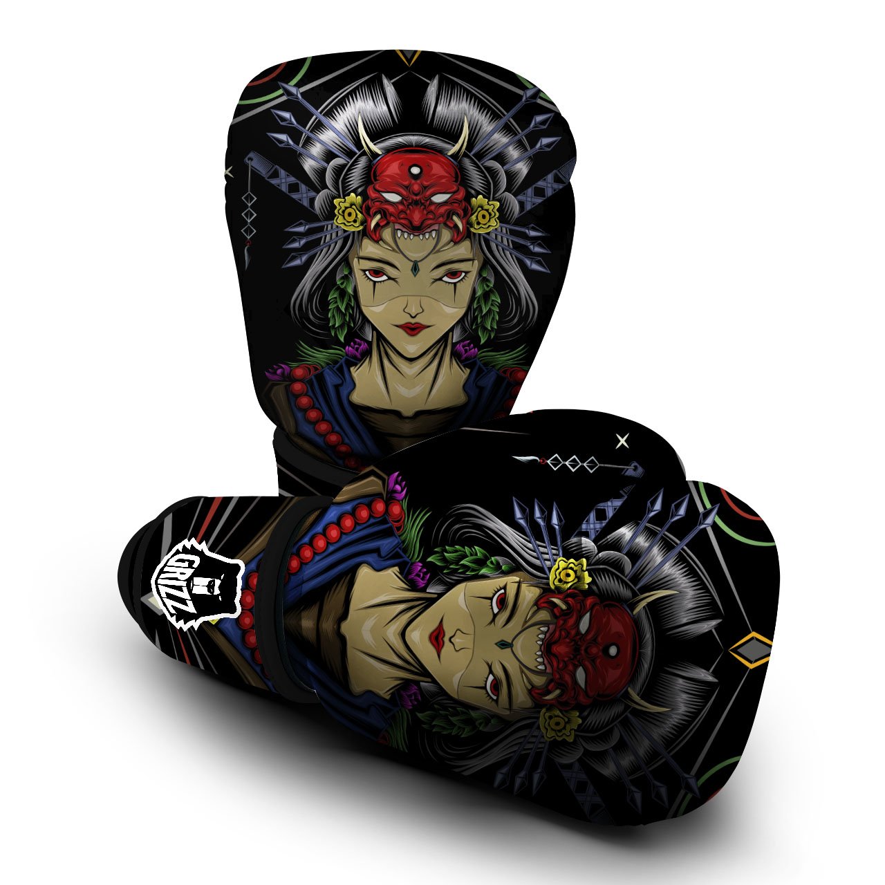 Samurai Girl Japanese Print Boxing Gloves-grizzshop