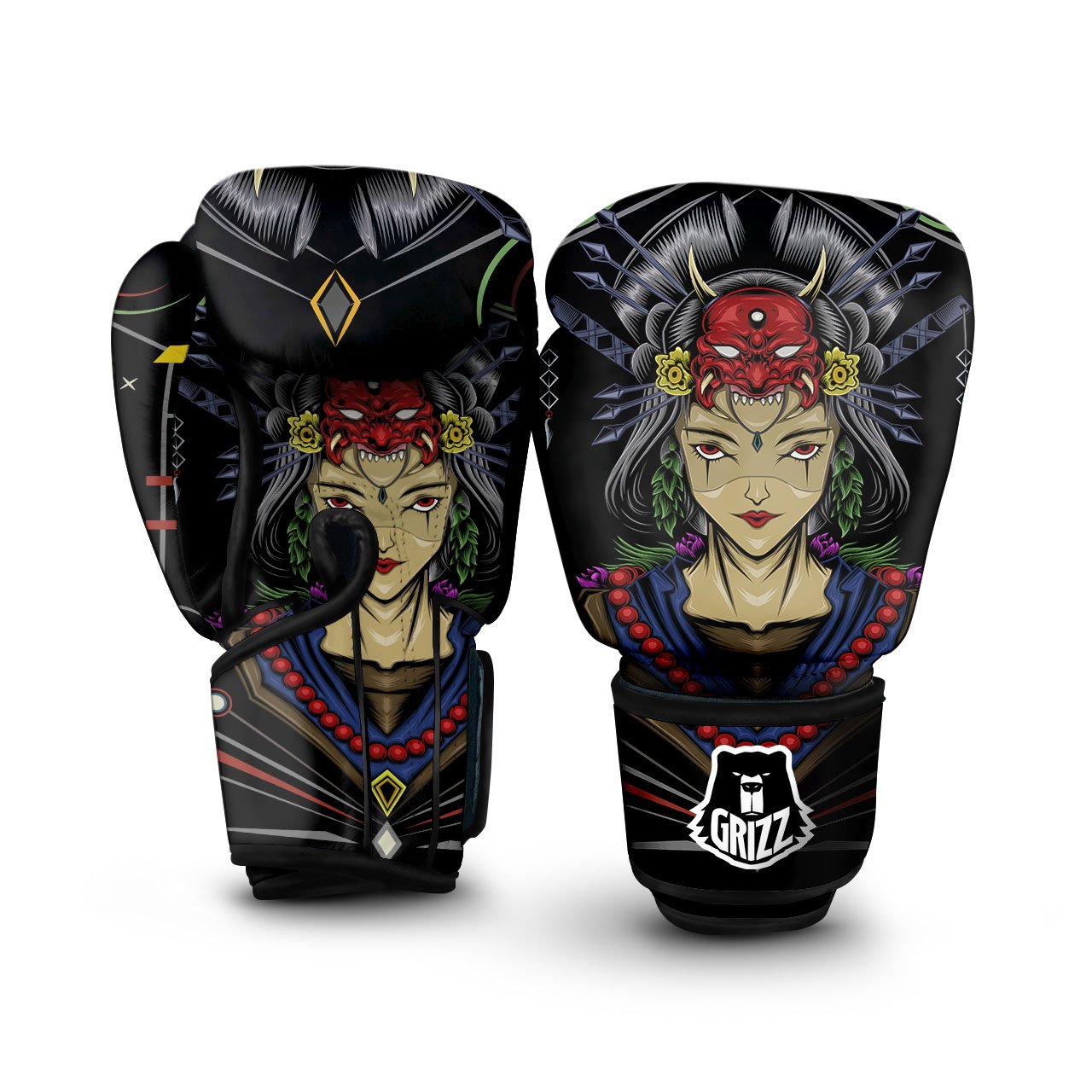 Samurai Girl Japanese Print Boxing Gloves-grizzshop