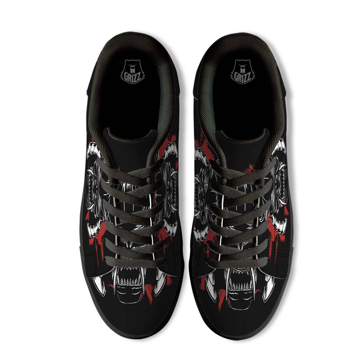 Samurai Mask Old Japanese Print Black Low Top Sneakers-grizzshop