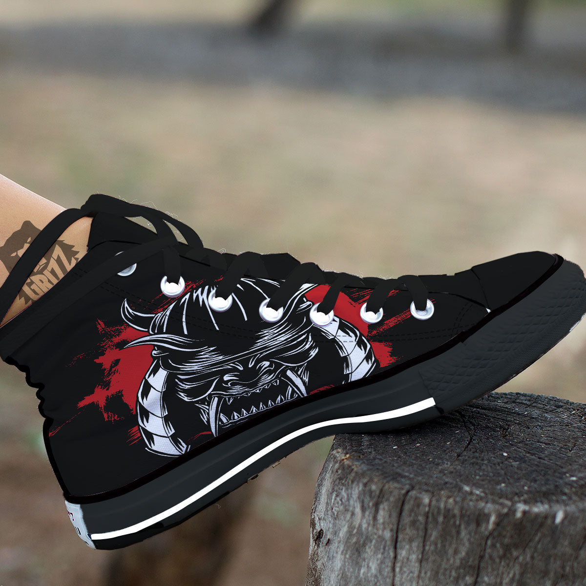 Samurai Mask Old Japanese Print High Top Shoes-grizzshop