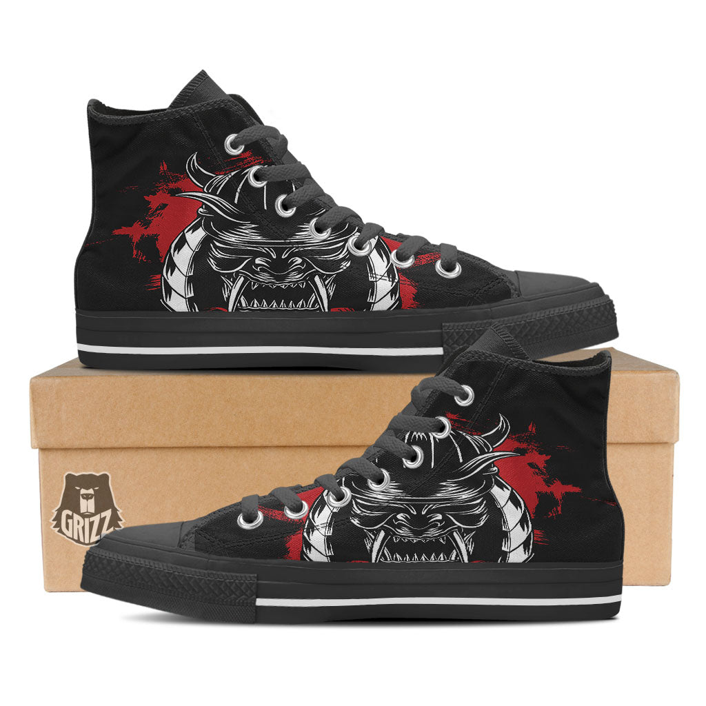 Samurai Mask Old Japanese Print High Top Shoes-grizzshop