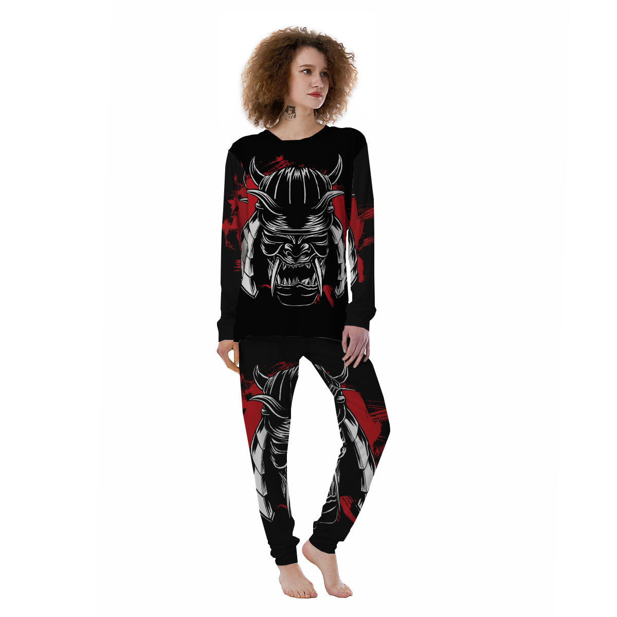 Samurai Mask Old Japanese Print Women's Pajamas-grizzshop