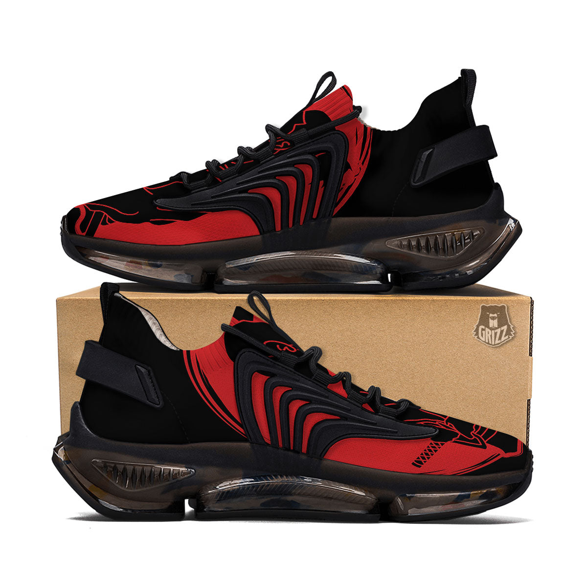 Samurai Red Sunset Print Black Gym Shoes-grizzshop