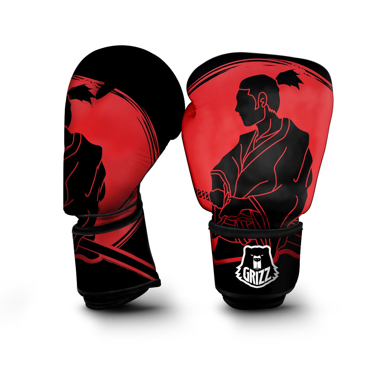 Samurai Red Sunset Print Boxing Gloves-grizzshop