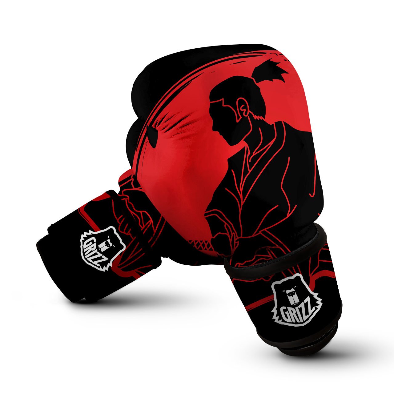 Samurai Red Sunset Print Boxing Gloves-grizzshop