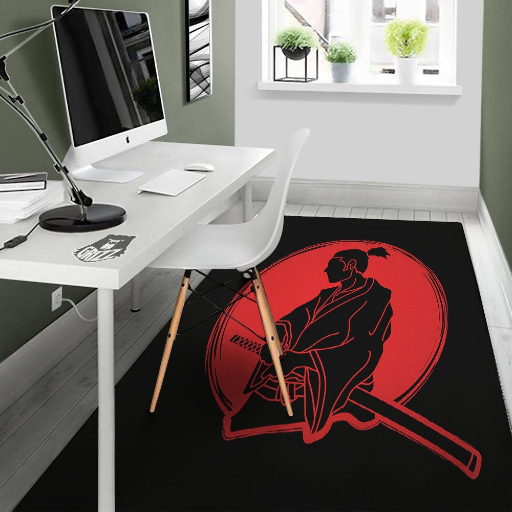 Samurai Red Sunset Print Floor Mat-grizzshop