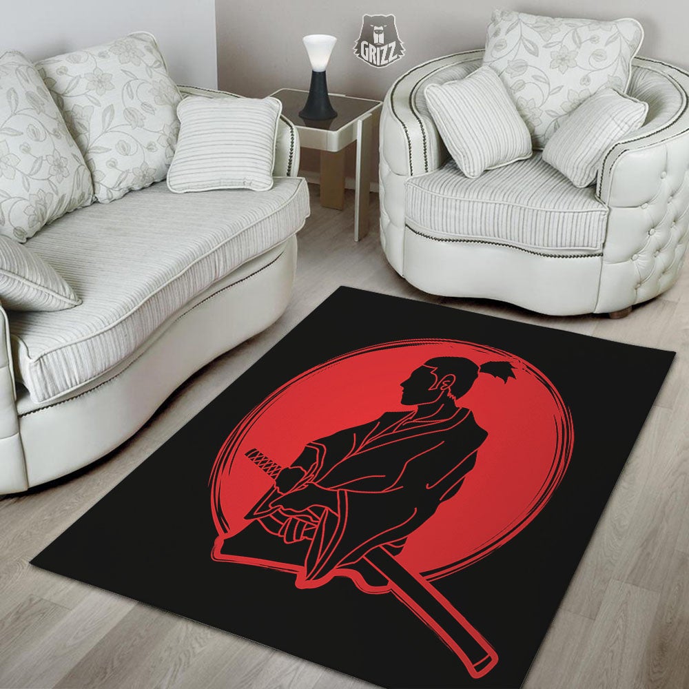 Samurai Red Sunset Print Floor Mat-grizzshop