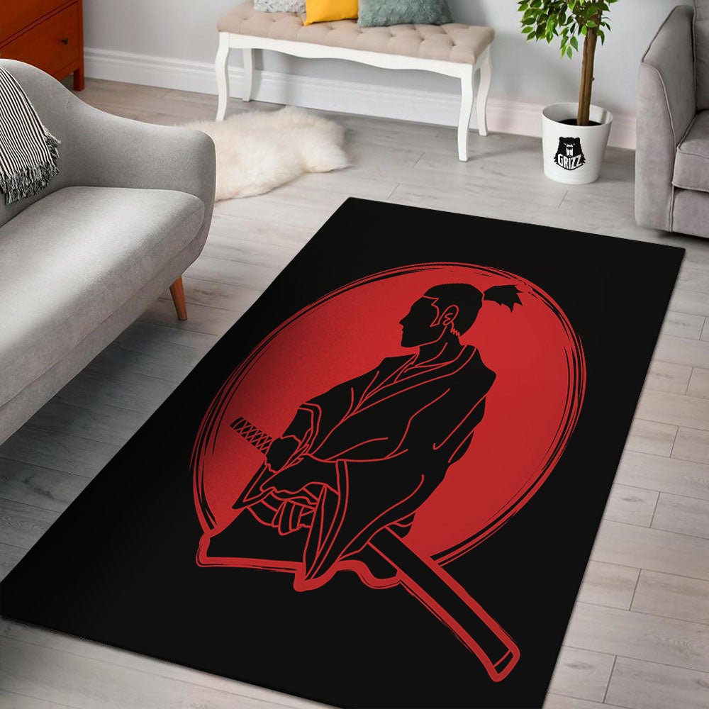 Samurai Red Sunset Print Floor Mat-grizzshop