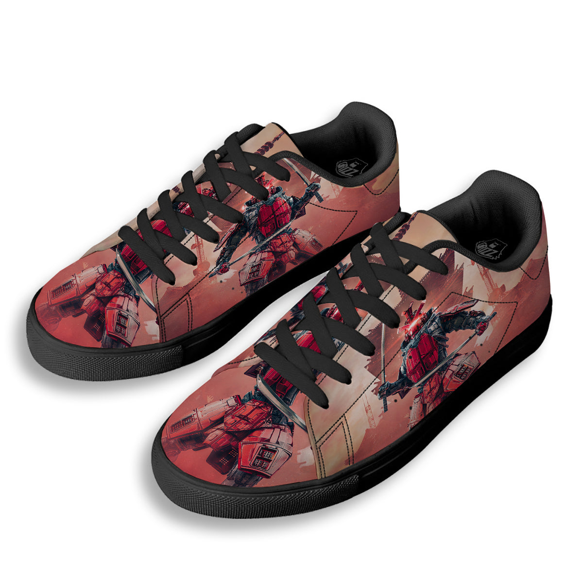 Samurai Robot Print Black Low Top Sneakers-grizzshop