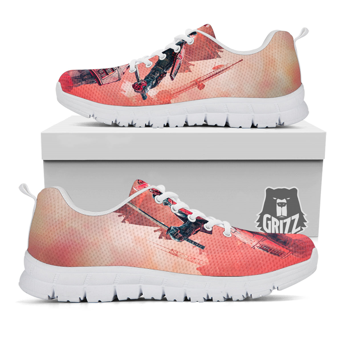 Samurai Robot Print White Sneaker-grizzshop