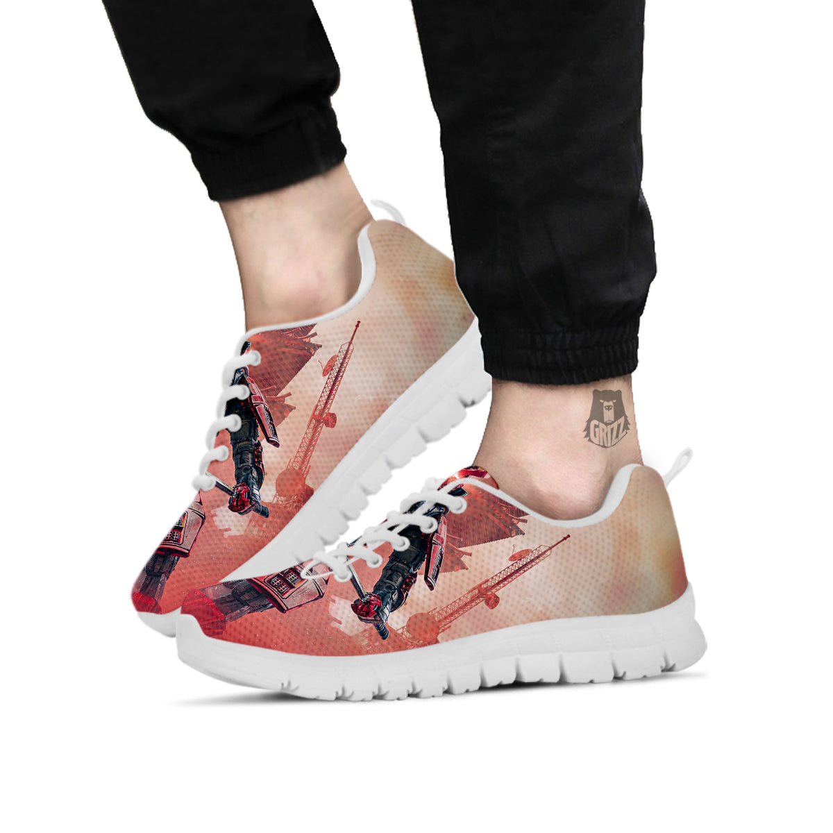 Samurai Robot Print White Sneaker-grizzshop