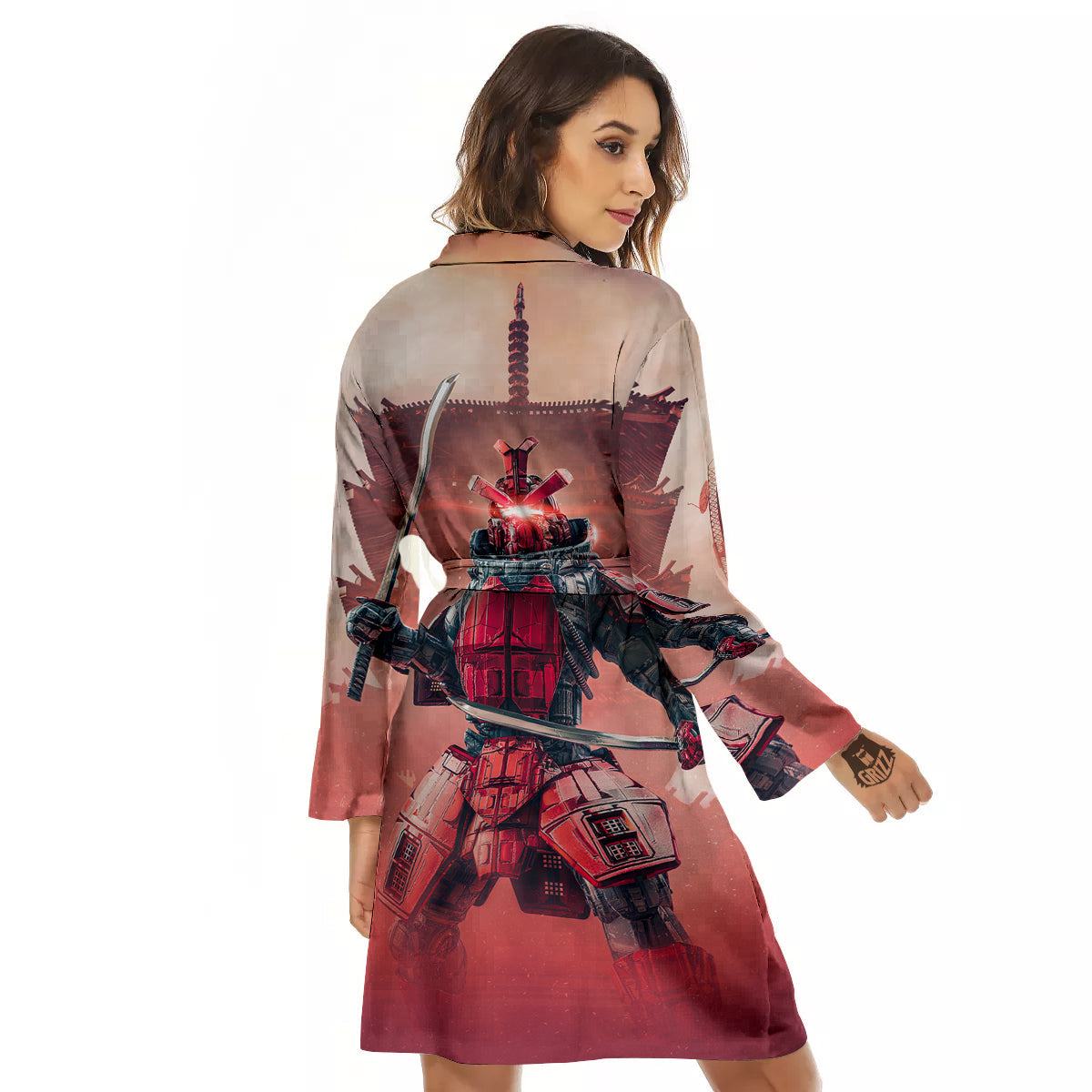 Samurai Robot Print Women's Robe-grizzshop
