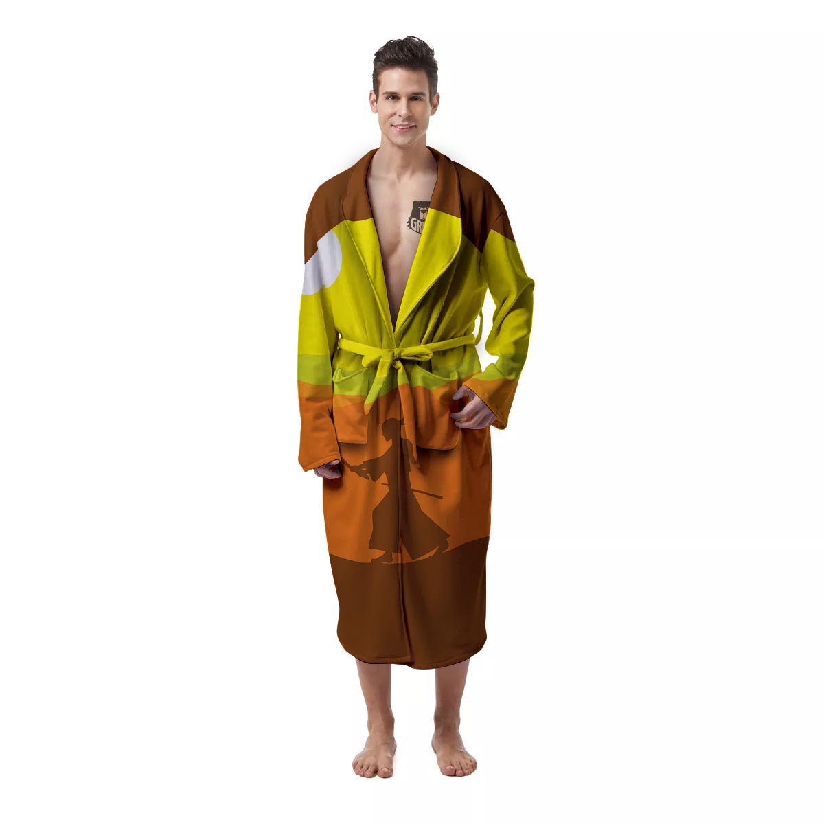 Samurai Sunset Japanese Print Men's Robe-grizzshop
