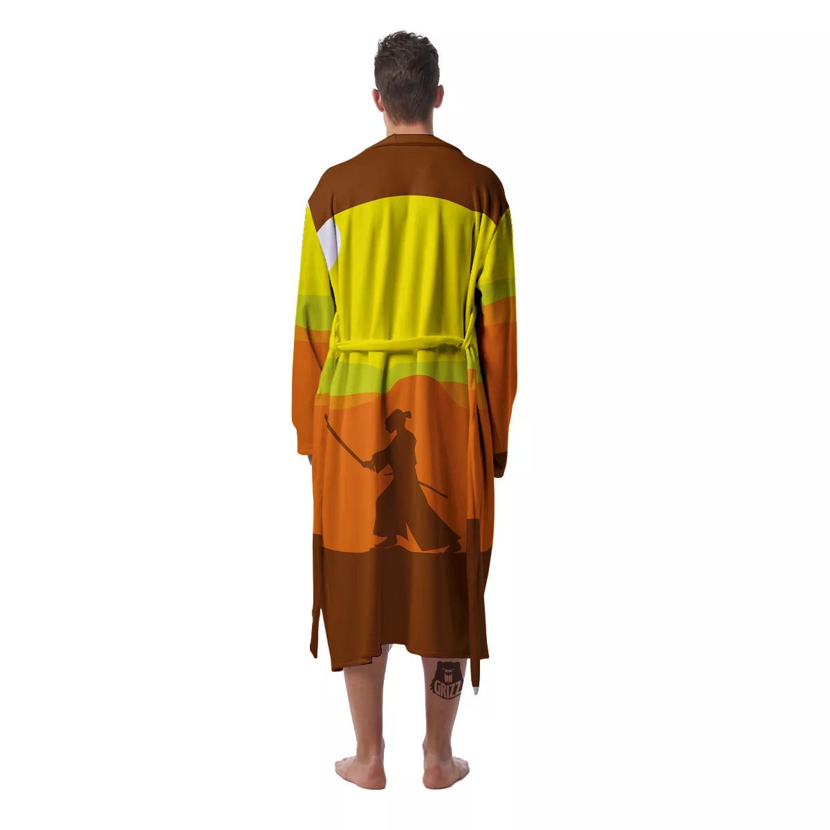 Samurai Sunset Japanese Print Men's Robe-grizzshop