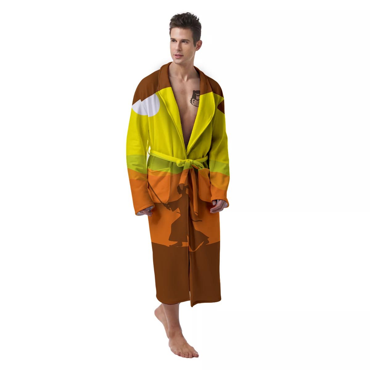 Samurai Sunset Japanese Print Men's Robe-grizzshop
