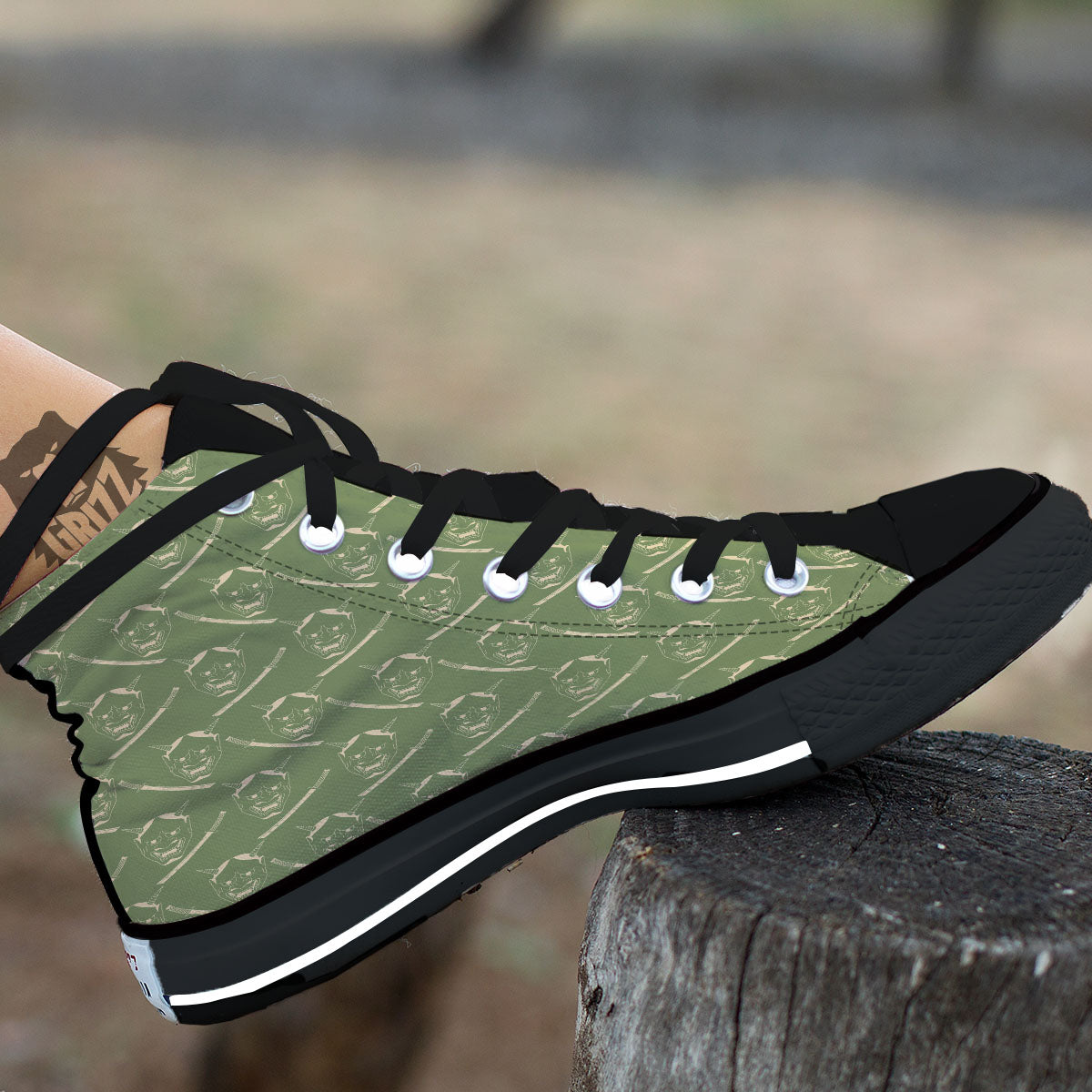 Samurai Warrior Mask Japanese Print Pattern High Top Shoes-grizzshop