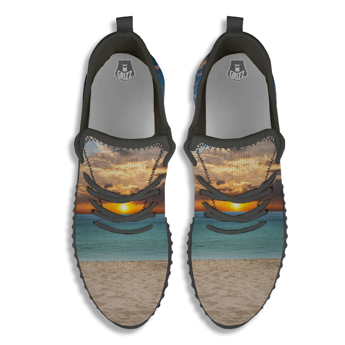 Sand Beach And Sunset Print Black Walking Shoes-grizzshop