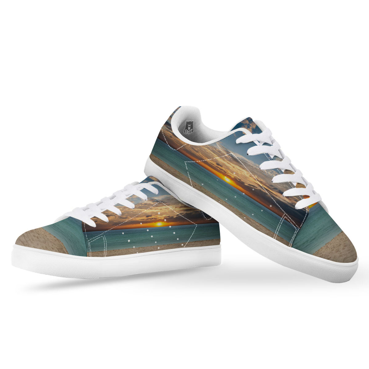 Sand Beach And Sunset Print White Low Top Sneakers-grizzshop
