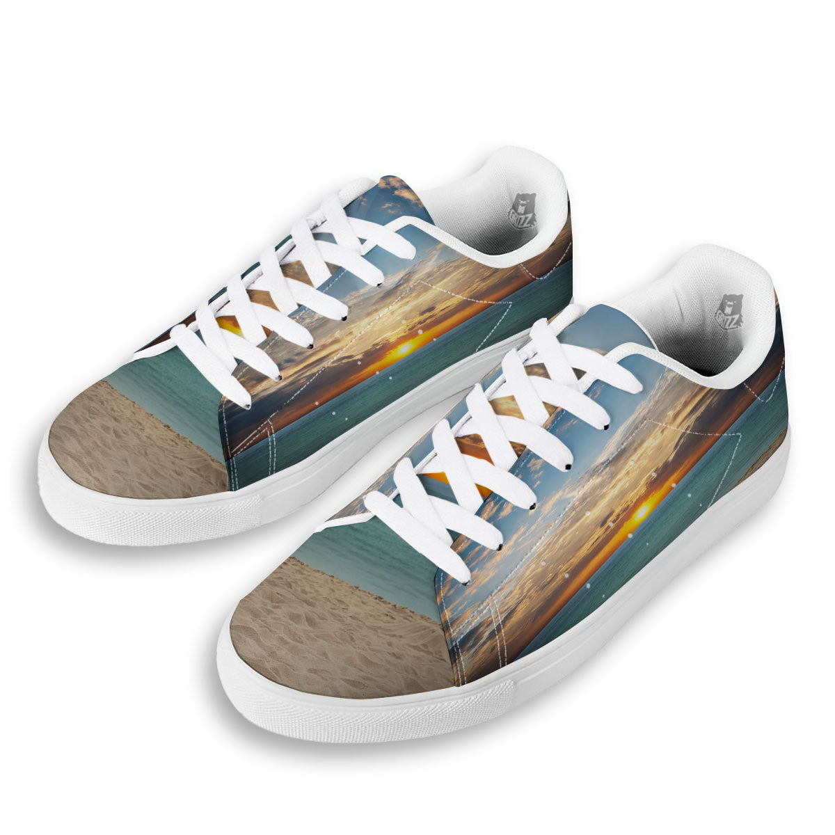 Sand Beach And Sunset Print White Low Top Sneakers-grizzshop