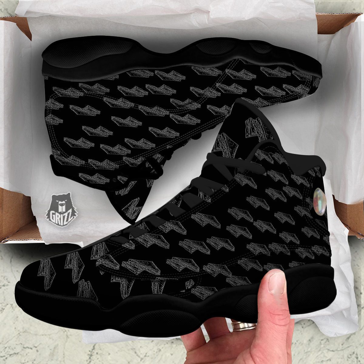 Sandwich Black Doodle Print Pattern Black Basketball Shoes-grizzshop